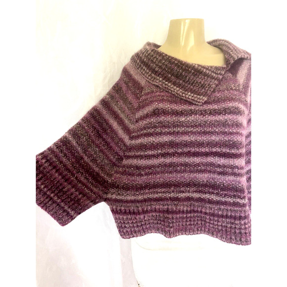 Ferruccio Vecchi Poncho Cape Purple Striped Knit Merino Wool Italy OS - Picture 6 of 7